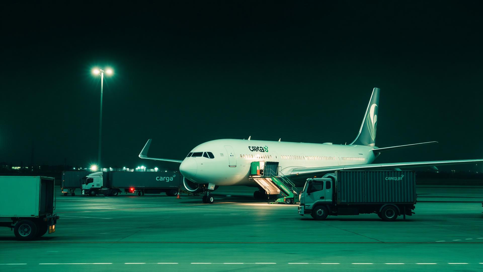 Aeronave cargueira sendo carregada no aeroporto